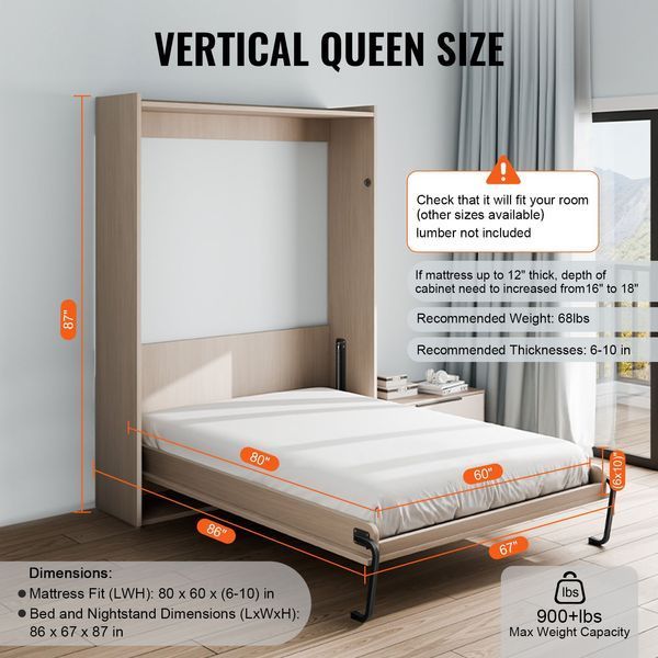 Пружинний механізм для відкидного ліжка VEVOR Murphy Bed 2185 x 1700 x 2210 мм, комплект для відкидного ліжка, розмір Queen Deluxe, комплект для самостійного складання, механічна фурнітура для настінних ліжок, пневматична опора ліжка з важелем 5551-MFCZDJGQDGZFZSYYDV0 фото