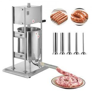 Ручна ковбасна машина VEVOR об'ємом 10 л, вертикальна, з двома швидкостями (швидка/повільна), міцна з нержавіючої сталі, з 5 трубками для набивання ковбас і м'яса. 8620-SDKGCJLS10L06EIN0001V0 фото