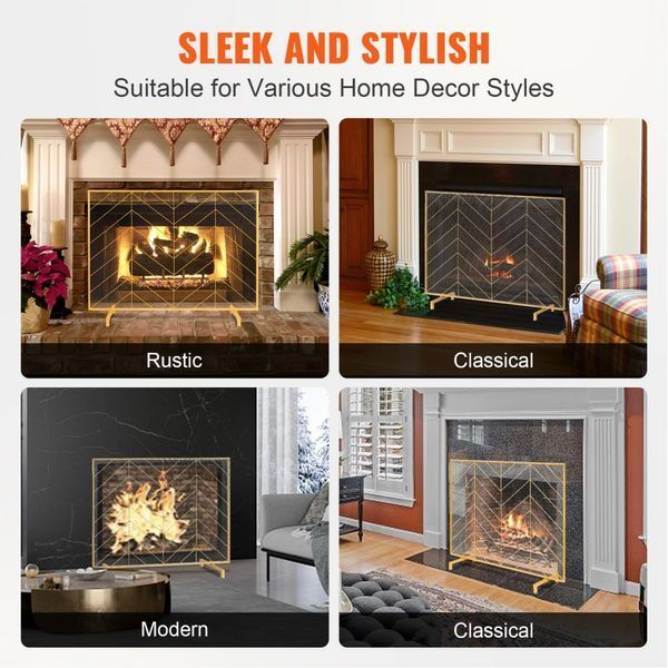 Захисний чохол для каміна VEVOR Spark Guard Iron Fireplace Cover 980mm, чохол для каміна, чохол для печі, вінтажний чохол для печі, чохол для каміна 0-40 &deg; C, захисний екран для печі від іскор, що летять, золотистий. 9020-BLMJSJY3545IAWNY0V0 фото