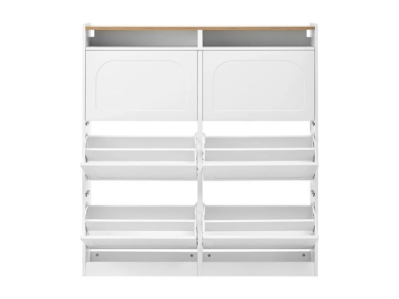 Современный шкаф для обуви 120x24x130 см - со светодиодной подсветкой - 6 распашных дверей - Белый + Натуральный 4831844-0005749 фото