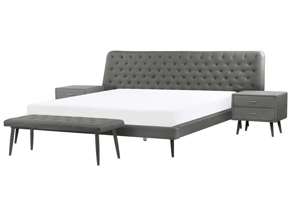 Спальний гарнітур зі штучної шкіри ESSONNE 180 x 200 см (EU Super King) сірий 276842-202853 фото