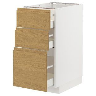 ИКЕА Скамья с 3 выдвижными ящиками METOD МЕТОД / MAXIMERA МАКСИМЕРА, 795.381.06 Скамья с 3 выдвижными ящиками, белый, Voxtorp imit. дуб, 40x60 см 795.381.06 фото