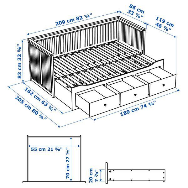 ИКЕА Кушетка с 3 ящиками HEMNES ХЕМНЭС, 595.598.64 Кушетка с 3 ящиками, 2 матраса, желтый, &Aring;fj&auml;ll жесткий, 80x200 см 595.598.64 фото