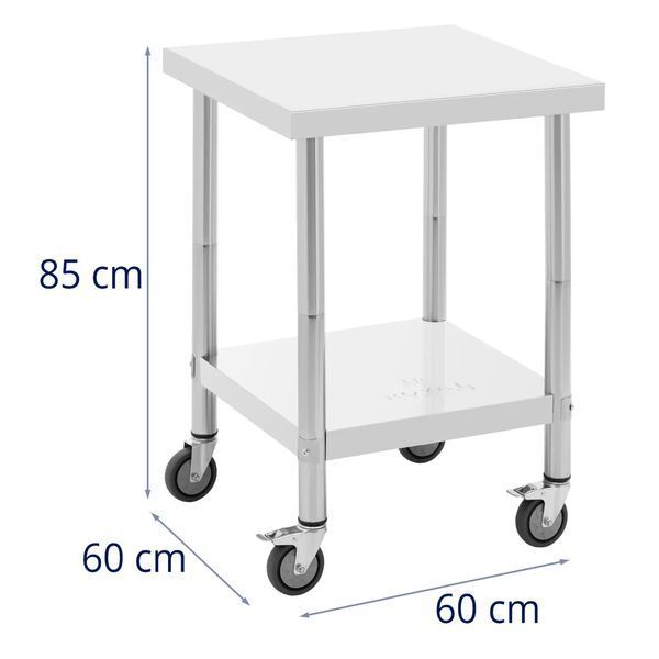 Стол из нержавеющей стали на колесах - ПРЕМИУМ - 60 x 60 см - 120 кг - Royal Catering 10012806-ex-0441 фото