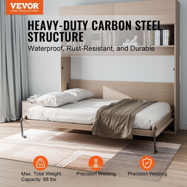 Пружинний механізм для відкидного ліжка VEVOR Murphy Bed 1525 x 2090 x 1550 мм, комплект для відкидного ліжка, Deluxe, набір для самостійного складання, механічна фурнітура для настінних ліжок, пневматична опора ліжка з важелем 5554-MFCZDJGQDGCFZZVUZV0 фото