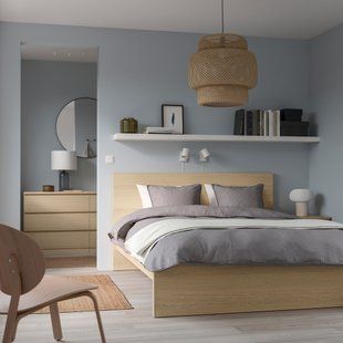 ИКЕА Каркас кровати MALM МАЛЬМ, 590.225.47 Каркас кровати, высокий, Шпон дуба, окрашенный в белый цвет, 140x200 см 590.225.47 фото