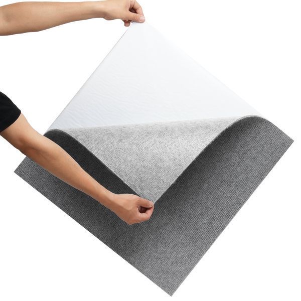 Килимові плитки VEVOR DIY, 24 x 24 дюйми, самоклеючі, м'які, з підкладкою, для спальні та вітальні (9 штук, світло-сірий) 10504-ZZFKDT2424YCAK994V0 фото