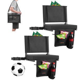 Складное сиденье VEVOR Stadium Seat со спинкой, мягким сиденьем и плечевым ремнем, подстаканником, крючком и боковым карманом, ширина сиденья 431,8 мм, черное, комплект из 2 штук. 9563-BXTYGZY2PCSHT1TWM001V0 фото