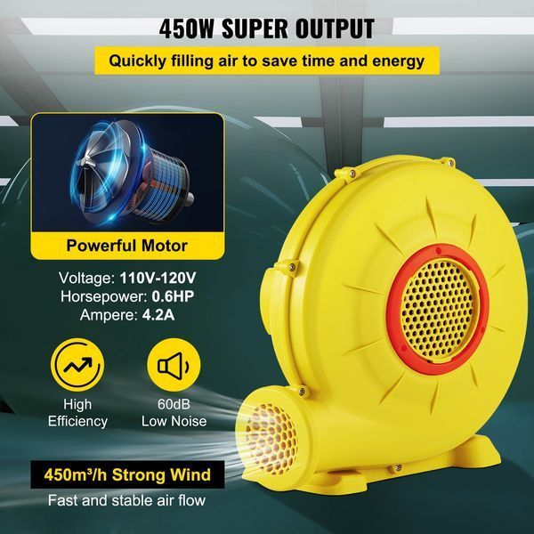 Повітряний насос VEVOR для надувних батутів, 450 Вт, 0,6 л. 13061-QMFJM480W110V6KXQV2 фото