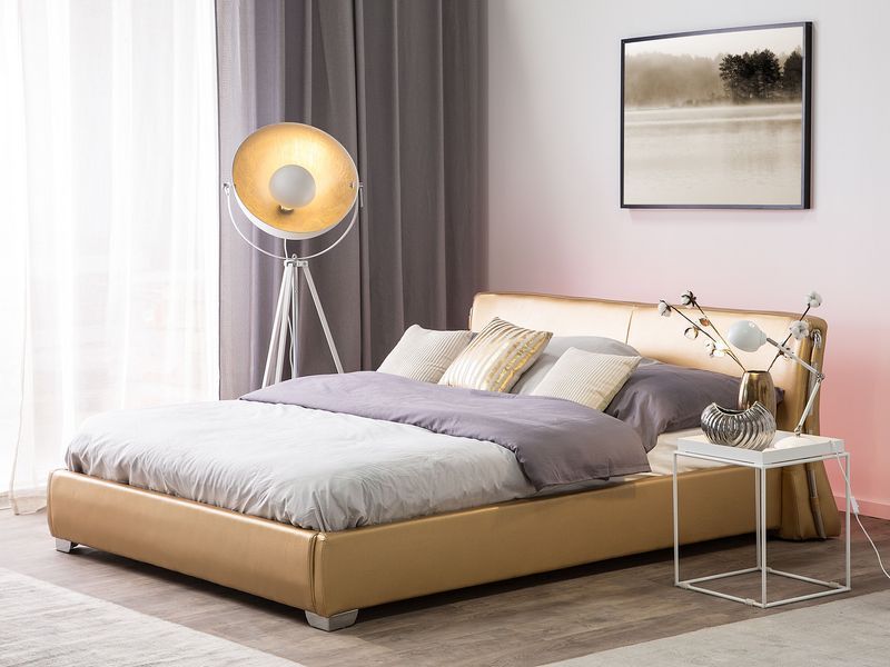 Ліжко зі світлодіодною шкірою PARIS 140 x 200 см (EU Double) LED Gold 284435-169549 фото