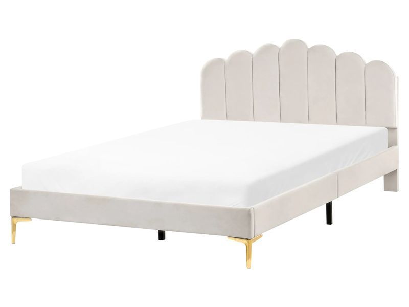 Ліжко оксамитове SAUVIAN 160 x 200 см (розмір EU King) кремово-білого кольору 341882-661182 фото