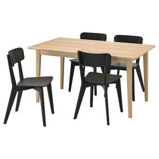 ИКЕА Стол и 4 стула SKANSN&Auml;S / LISABO ЛИСАБО, 095.615.67 Стол и 4 стула, Шпон светлого бука, черный, 150, 205 см 095.615.67 фото