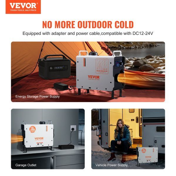 Дизельный обогреватель VEVOR 2 кВт 12 В/24 В, многофункциональный дизельный воздухонагреватель, управление через Bluetooth-приложение, пульт дистанционного управления, дисплей и сигнализация об утечке угарного газа, быстрый нагрев, портативный вертикальны 3557-CYJRQHWKLS2KWXH0UV2 фото