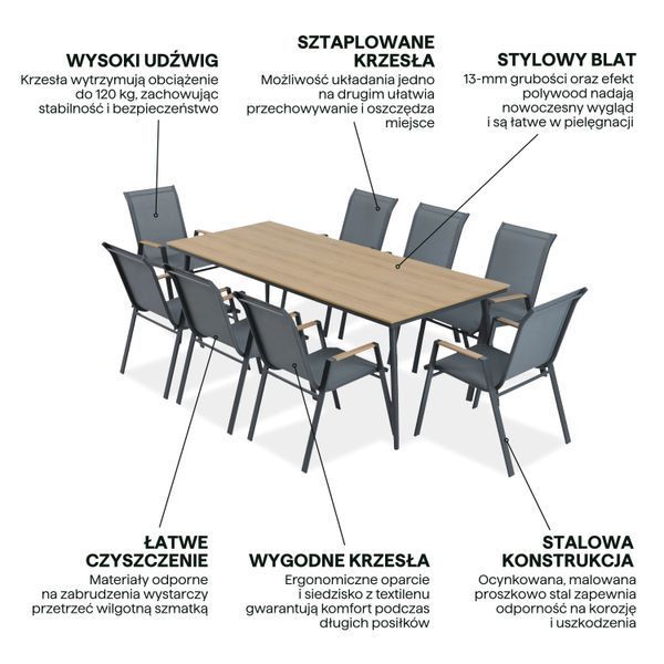 Обідній гарнітур NOVA DINING 8+1 темно-сірого кольору - Bj&oslash;rkka 008174-9991669 фото