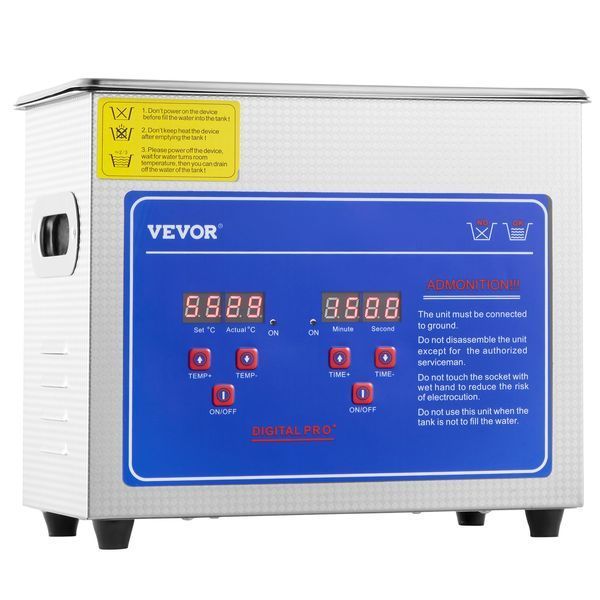 Ультразвуковой очиститель VEVOR 3 л, профессиональный ультразвуковой очиститель для ювелирных изделий из нержавеющей стали с таймером нагрева (3 л) 11022-JPS-20ACSBQXJ0001V2 фото