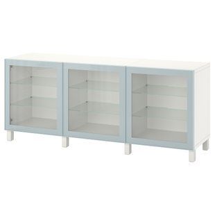 ІКЕА BEST&Aring; БЕСТО, 894.217.66 Поєднання з дверима, білий Glassvik, СТУББАРП, світло-сіро-блакитне прозоре скло, 180x42x74 см 894.217.66 фото