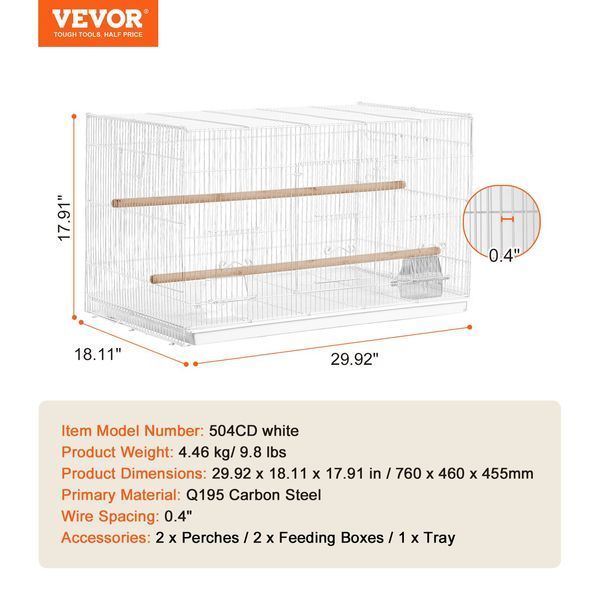 Клетка для птиц VEVOR, 760x460x455 мм, металлическая, для маленьких попугаев, канареек, корелл, неразлучников, зябликов, волнистых попугайчиков, конуров, домик для путешествий с ручкой и жердочками. 8139-ZMSMNNL31191BE0SYV0 фото