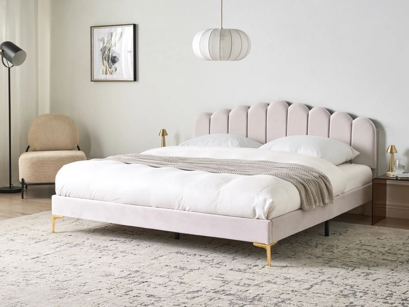 Ліжко оксамитове SAUVIAN 180 x 200 см (EU Super King) кольору кремово-білого 341018-661258 фото