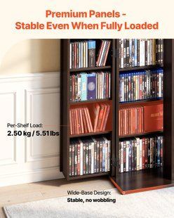 Тумба для DVD-проигрывателей VEVOR с 24 отделениями, отдельно стоящая, 610 x 368 x 1270 мм, компактная тумба для CD, DVD, книг, игровых дисков, для гостиной, домашнего офиса, студии звукозаписи, черная. 5923-CDCCJFBS24GSI4XH2001V0 фото