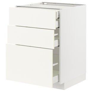 ИКЕА Напольный шкаф 3 фронт панели METOD МЕТОД / MAXIMERA МАКСИМЕРА, 795.071.62 Напольный шкаф 3 фронт панели, 2 ящика, , внутренние ящики, белый, Валлстена белая, 60x60 см 795.071.62 фото