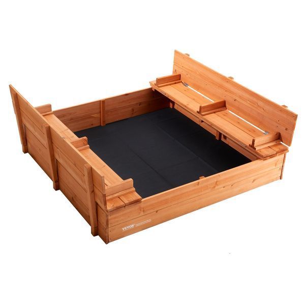 Деревянная песочница VEVOR, 132 x 120 x 43 см, песочница со складными скамейками и напольным покрытием, натуральная деревянная песочница для детей, для сада, пляжа, парка, подарок для мальчиков и девочек в возрасте от 3 до 12 лет. 13064-SXMZFXWDP000U9A8QV0 фото