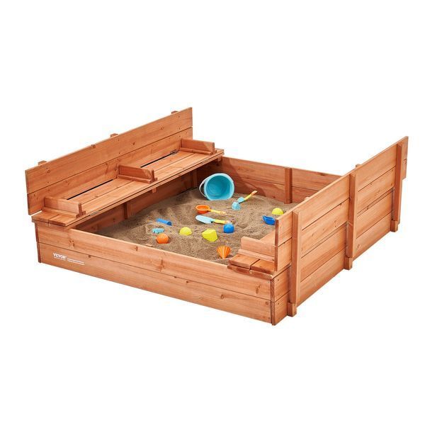 Деревянная песочница VEVOR, 132 x 120 x 43 см, песочница со складными скамейками и напольным покрытием, натуральная деревянная песочница для детей, для сада, пляжа, парка, подарок для мальчиков и девочек в возрасте от 3 до 12 лет. 13064-SXMZFXWDP000U9A8QV0 фото