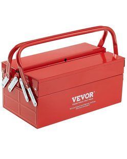 Ящик для инструментов VEVOR 355,6 x 200 x 165 мм, 2 уровня, 3 отделения, с ручкой и отверстием для замка, сталь с порошковым покрытием, кейс для инструментов для дома, завода, склада, ремонтной мастерской, красный 11828-FDSBXSGJX14I7NN0BV0 фото