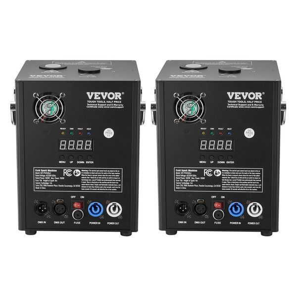 VEVOR 2x Spark Machine 500W Пиротехническая машина из алюминиевого сплава с DMX-контроллером Регулируемая машина для холодных искр Дальность действия 2-4 м Время работы от одной зарядки 7 мин Идеально подходит для свадеб, диджейских шоу, вечеринок 6110-YHKZQ500W2GWGN3NKV2 фото