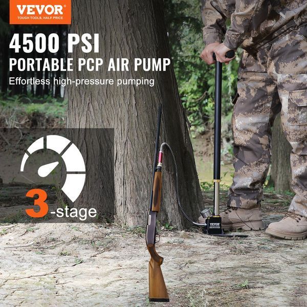 Ручний насос VEVOR, насос для пневматичної гвинтівки 4500 psi, насос PCP 310 бар, 3-ступінчастий насос для зарядки пневматичної гвинтівки, ручний насос для ручних насосів, 3-ступінчастий ручний повітряний насос, повний комплект приладдя. 8479-QQCQBXK0000000001V0 фото
