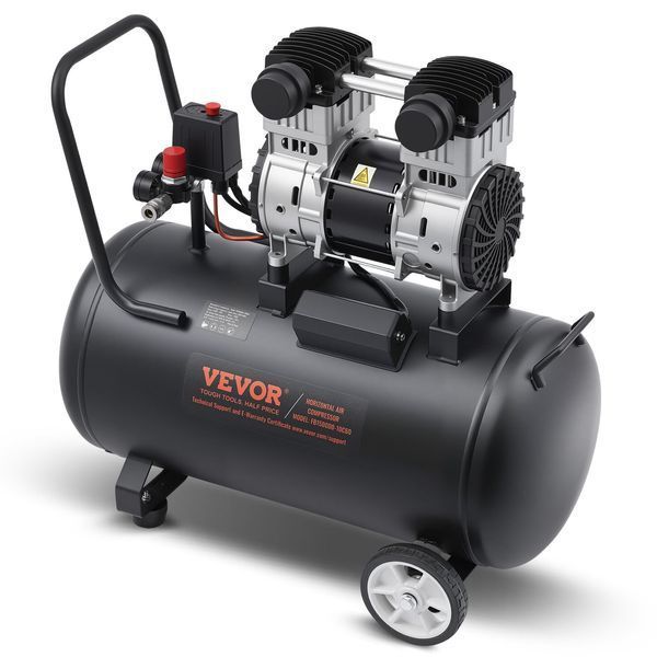 Воздушный компрессор VEVOR, стальной бак на 15 галлонов, 2 л.с., 5,3 CFM при 90 PSI, безмасляный компрессор с максимальным давлением 125 PSI, уровень шума 78 дБ, сверхтихий, портативный компрессор, для авторемонта, накачивания шин, покраски распылением. 0411-WYWSKYJ60L14J9EI6V2 фото