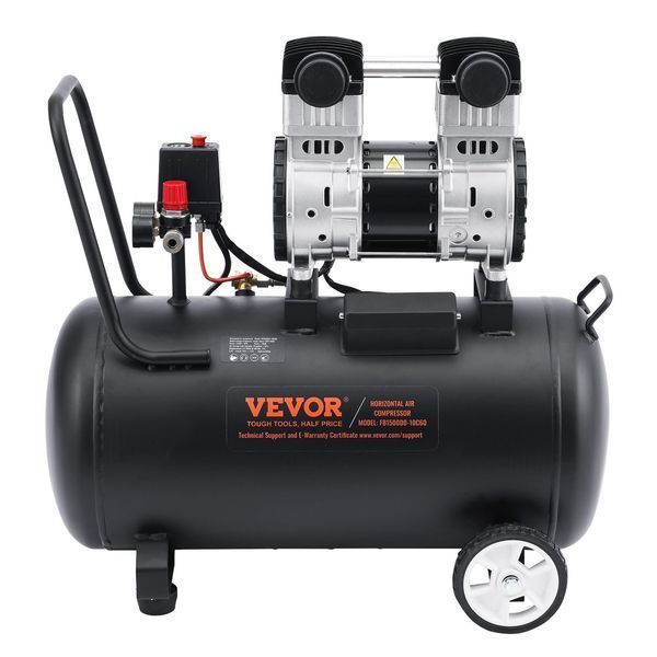 Воздушный компрессор VEVOR, стальной бак на 15 галлонов, 2 л.с., 5,3 CFM при 90 PSI, безмасляный компрессор с максимальным давлением 125 PSI, уровень шума 78 дБ, сверхтихий, портативный компрессор, для авторемонта, накачивания шин, покраски распылением. 0411-WYWSKYJ60L14J9EI6V2 фото