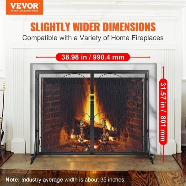 Захисна решітка для каміна VEVOR Spark Guard, 2 частини, чавун, 802 мм, захист для каміна, захист для печі, вінтажний захист для печі, захист для каміна 0-40 &deg; C, захист для печі, захисний екран для печі, захист від іскор 9029-BLMHSFG3545I88ME6V0 фото