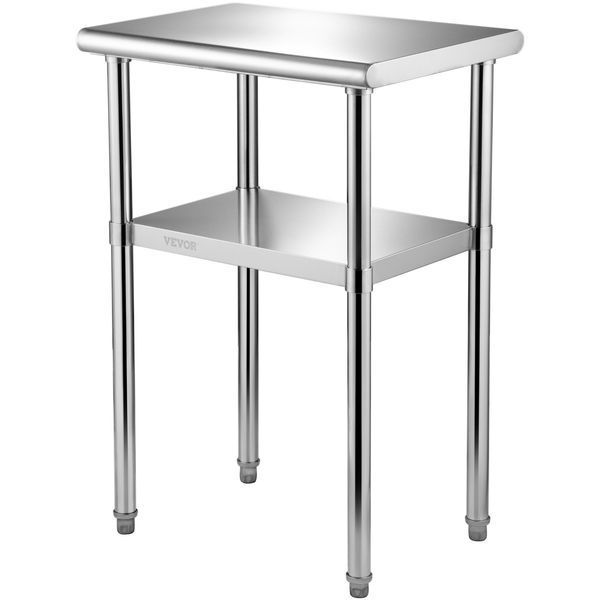 Коммерческий стол VEVOR из нержавеющей стали 61 x 45,7 x 91,4 см, двухслойный рабочий стол из нержавеющей стали, разделочный стол, стол для кейтеринга, грузоподъемность 181,4 кг + 91 кг, коммерческий кухонный стол, стол для подготовки продуктов, кухонная 5512-J24X18X36INCHUFT3V0 фото
