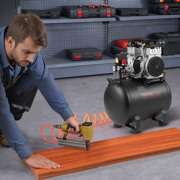 Компресор VEVOR, сталевий бак на 10 галонів, 2 к.с., 5,3 CFM при 90 PSI, безмасляний компресор з максимальним тиском 125 PSI, рівень шуму 78 дБ, надтихий, портативний компресор, для авторемонту, накачування шин, пофарб. 0412-WYWSKYJ40L14358ANV2 фото