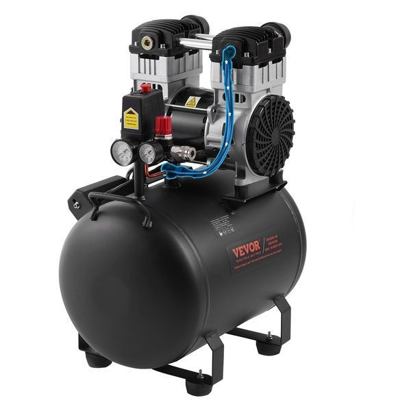 Компресор VEVOR, сталевий бак на 10 галонів, 2 к.с., 5,3 CFM при 90 PSI, безмасляний компресор з максимальним тиском 125 PSI, рівень шуму 78 дБ, надтихий, портативний компресор, для авторемонту, накачування шин, пофарб. 0412-WYWSKYJ40L14358ANV2 фото