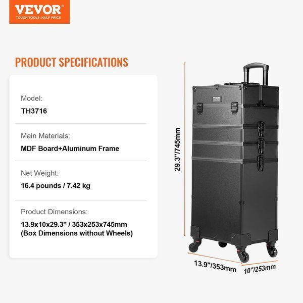 Косметичка VEVOR з теплоізоляційним шаром, виготовлена ​​із МДФ + алюмінієвого каркаса, міцна та зносостійка, косметичка, органайзер для косметики 353 x 253 x 745 мм 11377-HZXXLGS5H100K8BZXV0 фото