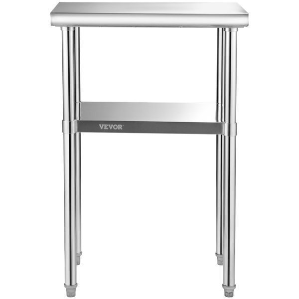 Коммерческий стол VEVOR из нержавеющей стали 61 x 45,7 x 91,4 см, двухслойный рабочий стол из нержавеющей стали, разделочный стол, стол для кейтеринга, грузоподъемность 181,4 кг + 91 кг, коммерческий кухонный стол, стол для подготовки продуктов, кухонная 5512-J24X18X36INCHUFT3V0 фото