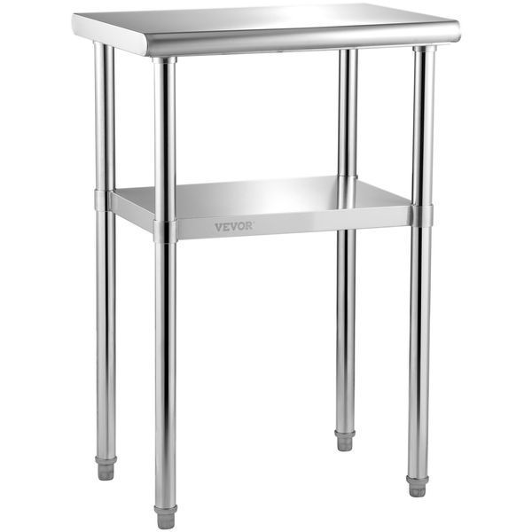Коммерческий стол VEVOR из нержавеющей стали 61 x 45,7 x 91,4 см, двухслойный рабочий стол из нержавеющей стали, разделочный стол, стол для кейтеринга, грузоподъемность 181,4 кг + 91 кг, коммерческий кухонный стол, стол для подготовки продуктов, кухонная 5512-J24X18X36INCHUFT3V0 фото