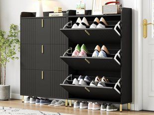 Комплект із 2 шаф для взуття 160x23,5x123,5 см - 6 дверей - 12 відділень - Регульована висота - МДФ - Чорний 4838962-0006061 фото