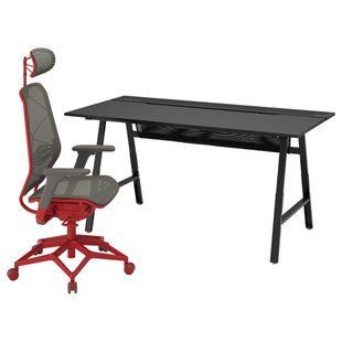 ИКЕА Игровой стол и стул UTESPELARE / STYRSPEL, 394.910.35 Игровой стол и стул, чёрно-серый, красный 394.910.35 фото