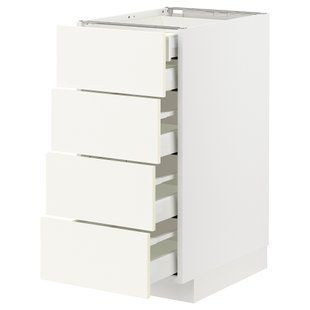 ИКЕА Напольный шкаф 4 фронт. панели METOD МЕТОД / MAXIMERA МАКСИМЕРА, 395.071.64 Напольный шкаф 4 фронт. панели, 2 ящика, 3 средних ящика, белый, Валлстена белая, 40x60 см 395.071.64 фото