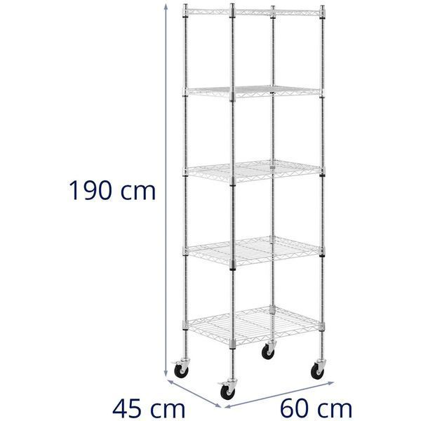 Металева полиця - 60 x 45 x 190 см - 50 кг - 4 колеса - Royal Catering 10012532-ex-0242 фото