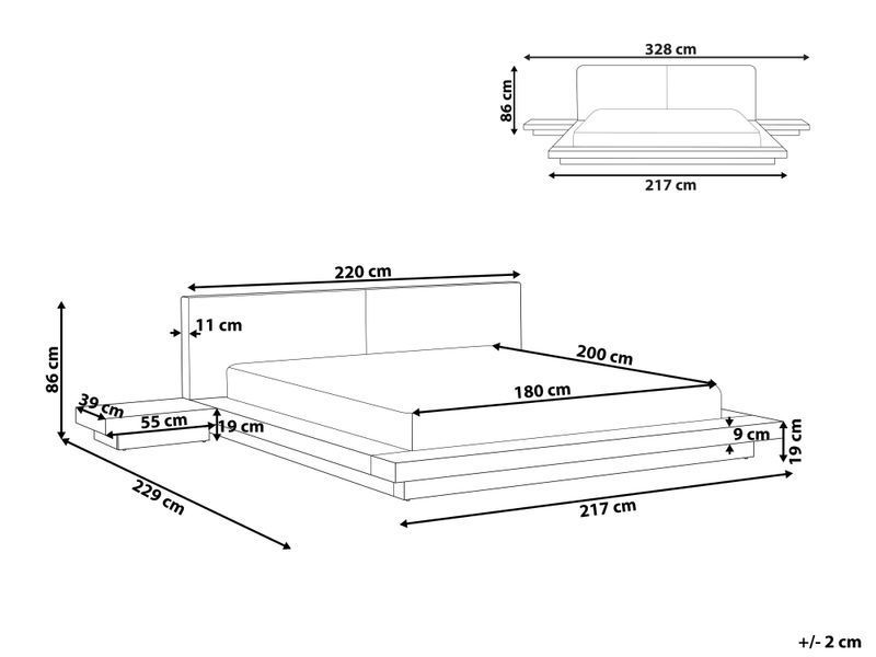 Ліжко з LED-букле ZEN 180 x 200 см (EU Super King) LED Темний ясен 302360-521895 фото