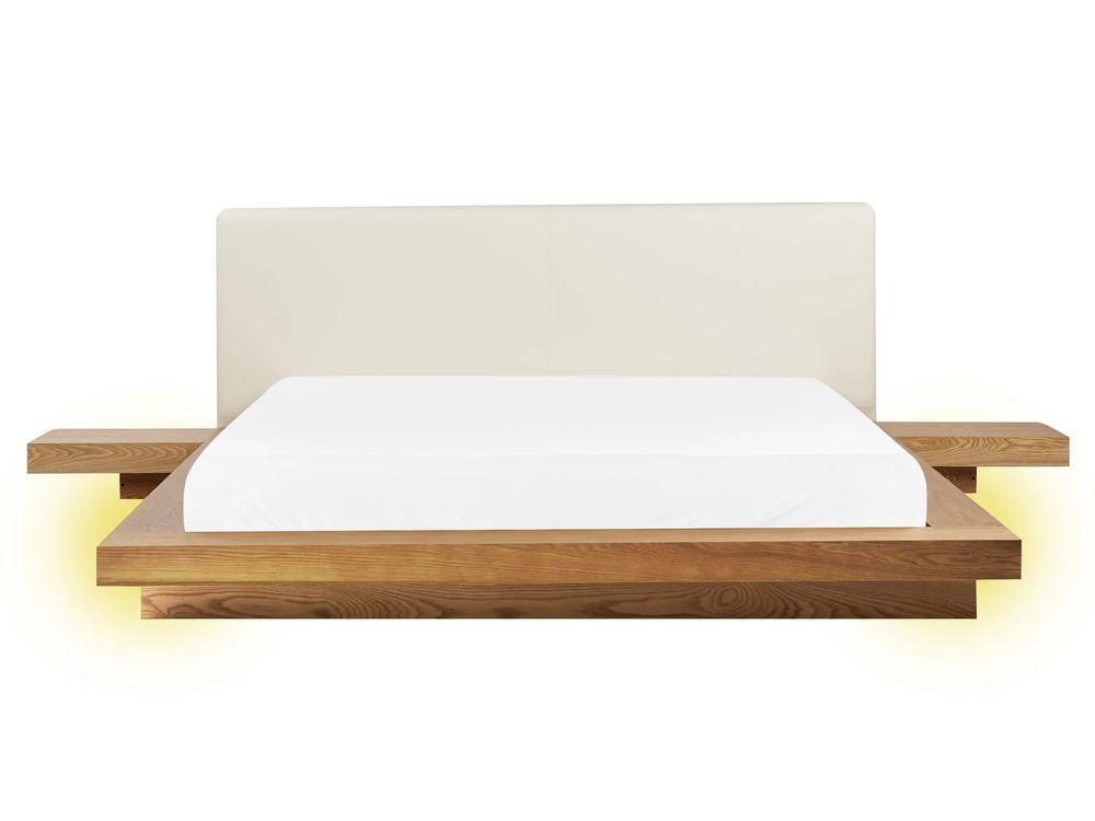 Ліжко зі штучної шкіри ZEN з LED-підсвічуванням 160 x 200 см (EU King Size) з натурального ясена 347893-556987 фото