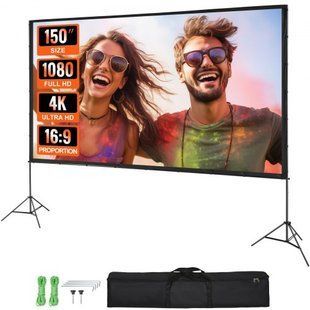 Проекційний екран VEVOR з підставкою, 150 дюймів, HD 4K, для використання на відкритому повітрі та у приміщенні, швидко складається, портативний екран 16:9 для домашнього кінотеатру, кемпінгу та відпочинку, чорний. 9137-TYPM20ZJSLJ18YCEZV0 фото