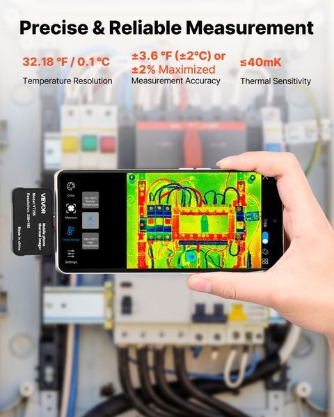Тепловизионная камера VEVOR для iOS и Android, разрешение 512x384 Super IR и 256x192 IR, с макрообъективом, для смартфонов и планшетов с разъемом USB-C, 25 Гц, инфракрасная камера для осмотров в диапазоне температур от -20&deg;C до 550&deg;C 3915-KDSRCXY2561960W1B001V9 фото