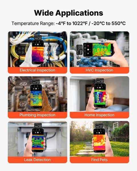 Тепловизионная камера VEVOR для iOS и Android, разрешение 512x384 Super IR и 256x192 IR, с макрообъективом, для смартфонов и планшетов с разъемом USB-C, 25 Гц, инфракрасная камера для осмотров в диапазоне температур от -20&deg;C до 550&deg;C 3915-KDSRCXY2561960W1B001V9 фото
