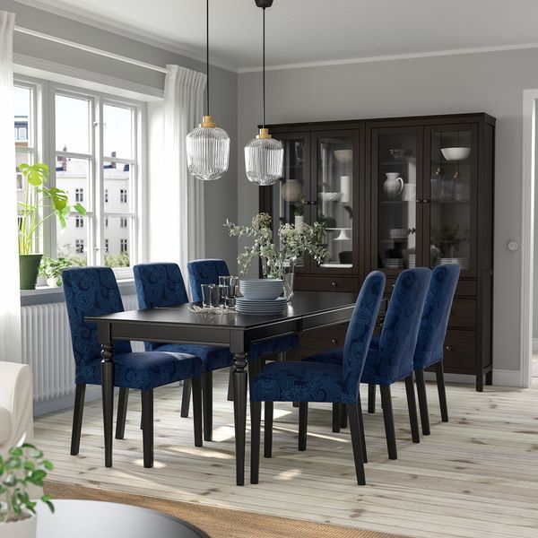 ИКЕА Стол и 4 стула INGATORP ИНГАТОРП / BERGMUND, 494.289.58 Стол и 4 стула, черный, Квилсфорс темно-синий, голубой, 155, 215 см 494.289.58 фото
