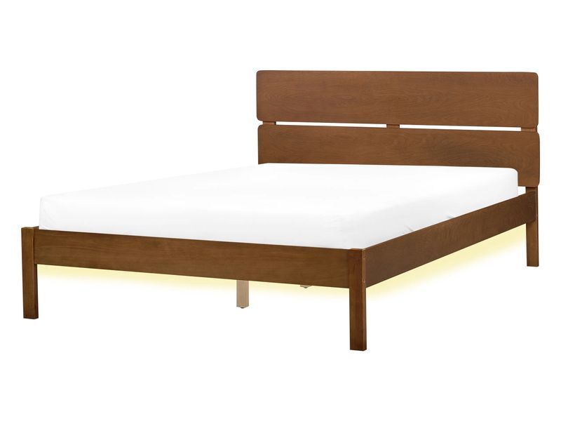 Ліжко з LED-підсвічуванням Wood BOISSET 140 x 200 см (EU Double) Темно-коричневе 320202-447308 фото