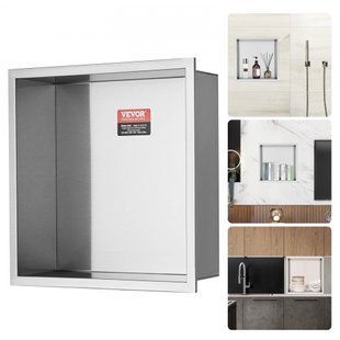 Настінна ніша VEVOR 10x33, 02x33, 02 см. Ніша для душу. Ніша із нержавіючої сталі. Одношарова. 100% водонепроникна. Встановлення ніші: 0-40&deg;C. Температура температури: 92&deg;C. Конструкція для внутрішнього кута. Підходить для ванної кімнати, спальні, 11432-BXGLYBK1C13YZKIQ0V0 фото
